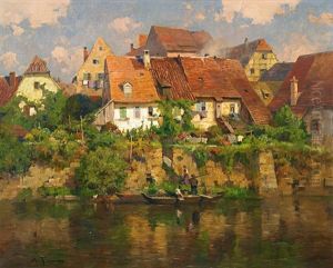 Dorf Am Fluss by Adolf Gustav Thamm