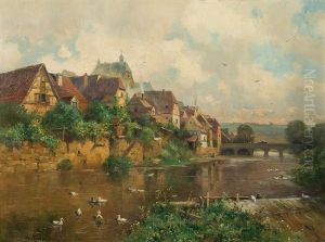 Town By The River by Adolf Gustav Thamm