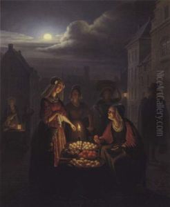 Scene De Marche A La Lueur De La Chandelle by Guillaume Thans
