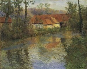 Ferme Aux Toits Rouges Sur Les Bords De L"arques, Fin D"ete by Frits Thaulow