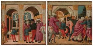 Two Episodes From The Life Of An Early Christian Saint: The Arrival Of The Saint (+ The Stoning Of The Saint; Pair) by  The Master of Palazzo D鈥橝rco