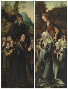 Two Wings Of An Altarpiece: Saint Anthony Abbot With A Kneeling Donor And His Five Sons; And Saint Catherine With A Kneeling Female Donor And Her Six Daughters Two Wings Of An Altarpiece: Saint Anthony Abbot With A Kneeling Donor And His Five Sons; And Saint Catherine With A Kneeling Female Donor And Her Six Daughters