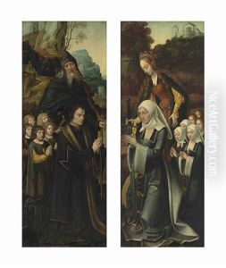 Saint Anthony Abbot With A Kneeling Donor And His Five Sons; Saint Catherine, With A Kneeling Female Donor And Her Six Daughters (pair) Saint Anthony Abbot With A Kneeling Donor And His Five Sons; Saint Catherine, With A Kneeling Female Donor And Her Six Daughters (pair)