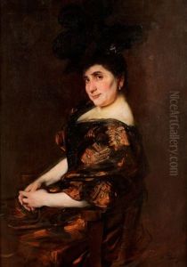 Portrait Einer Dame In Festlichem Kleid Mit Weitem, Schwarzem Hut by Max Thedy