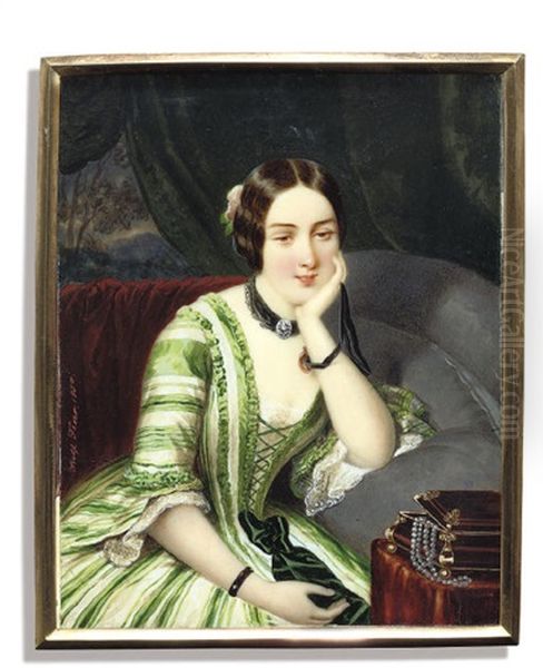 A Young Lady, In Green And White Striped Dress - view 1