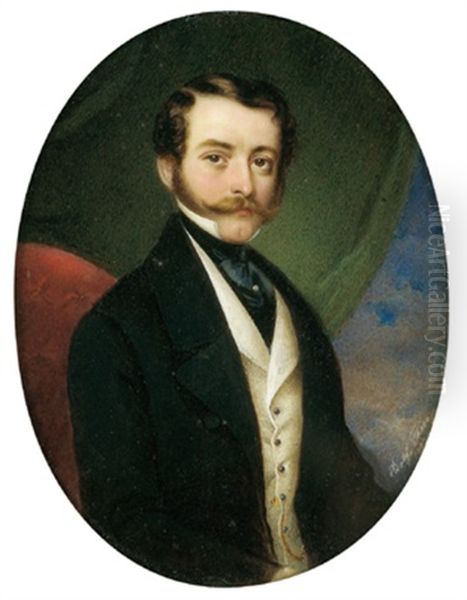 Bildnis Eines Herrn Mit Schnurrbart, Vor Einem Grunen Vorhang Sitzend (johann Dryak, Vetter Von Professor Podrazil In Graz?) - view 1
