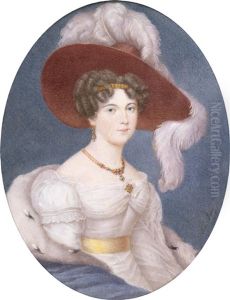 Bildnis Einer Dame Mit Rotem Federhut Und Pelzumhang by Albert Theer