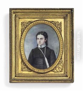 Father Wilhelm Sedlaczek (1793-1848), In Black Robes, White Tasseled Cord Around His Neck Embroidered With His Initials Ws, Dark Curling Hair