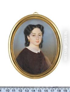A Lady, Wearing Brown Dress With White Collar, Gold Pendent Earrings