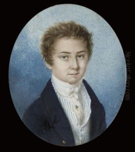 A Young Boy, In Open Blue Coat, Blue Striped White Waistcoat