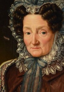 Portrait Painting Of A An Older Woman In Outerwear And Bonnet