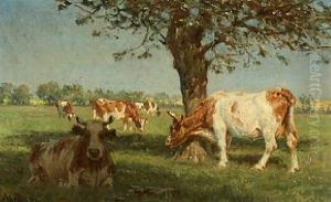 Landscape With Cows Grazing By A Tree by Hans Michael Therkildsen