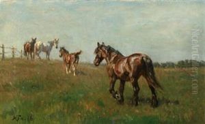 Landscape With Horses In A Paddock