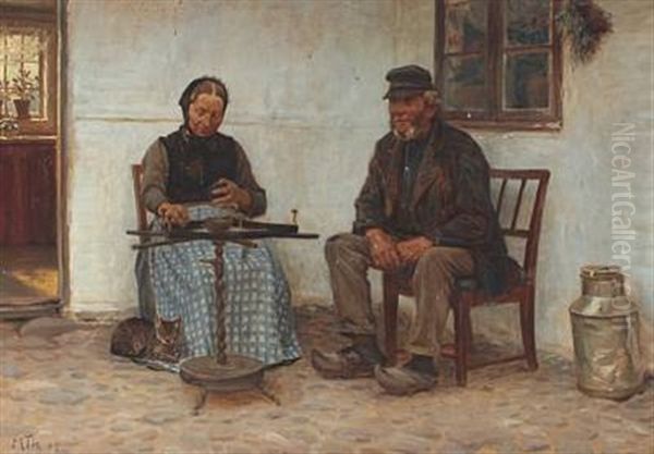 A Peasant Family In Front Of Their House - view 1