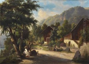 Partie Aus Den Schweizer Alpen (brienzer See?) - Sommertag Im Dorf