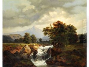 Alpenlandschaft Mit Wasserfall Alpenlandschaft Mit Wasserfall