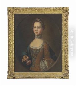 Portrait Of A Lady Holding A Flower by Jeremiah Theus