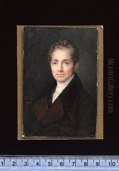 A Gentleman Wearing Brown Coat With Black Velvet Collar, Blue Waistcoat With White Spots, Frilled White Chemise And Tied Cravat - view 1