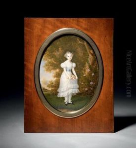 Portrait De Mademoiselle Adrienne-felicite De Levis-mirepoix, En Robe De Voile Blanc Ceinturee De Soie Bleue Retenant Dans Sa Robe Une Brassee De Fleurs. Coiffee D'un Pet Portrait De Mademoiselle Adrienne-felicite De Levis-mirepoix, En Robe De Voile Blanc Ceinturee De Soie Bleue Retenant Dans Sa Robe Une Brassee De Fleurs. Coiffee D'un Pet