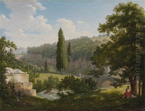 Personnages Dans Un Paysage De Ruines Antiques - view 1