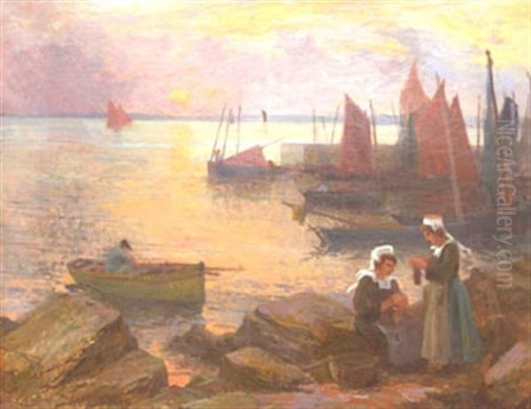 Dentellieres Devant La Mer Soleil Couchant - view 1