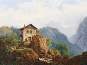 Gebirgslandschaft Mit Haus Am Wildbach by Franz Thiel