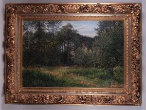 Waldlichtung Mit Zwei Kuhen Und Bauerin by Anton Thiele