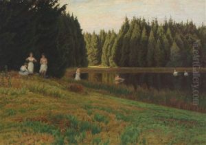 Bathing Women At A Lake by Anton Thiele