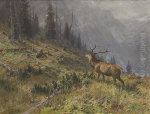 Hjortar I Alplandskap by Arthur Thiele