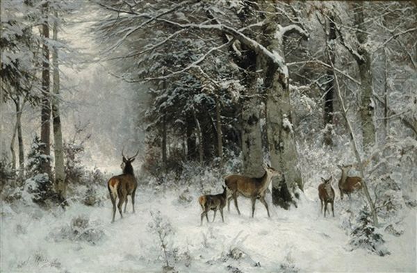 Deer In A Winter Landscape - view 1