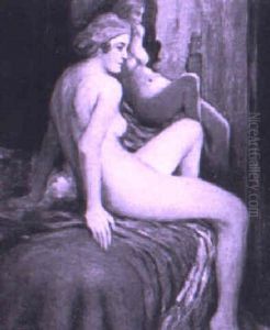 A Seated Nude On A Sofa by Franz Thiele