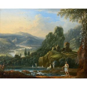 Vue Du Rhin Avec Des Baigneurs