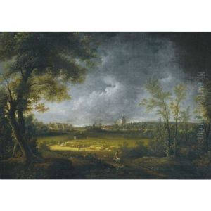 A Panoramic View Of A Valley With The Schloss Tiefenau In The Far Distance by Johann Alexander Thiele