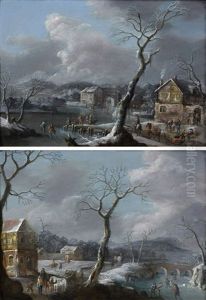 Paysages D'hiver Animes De Personnages (pair)