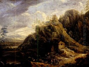 Flusslandschaft Mit Ruinenhugel, Alter Muhle Und Zahlreicher Figurenstaffage by Johann Friedrich Thiele