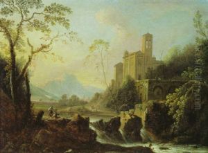 Italienische Landschaft Mit Kirche Und Wasserfall by Johann Friedrich Thiele