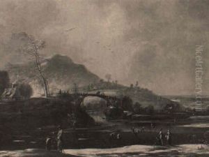 Winterlandschaft Mit Schlittschuhlaufern