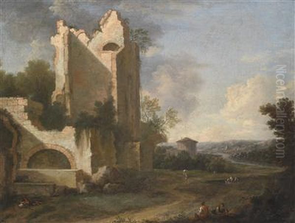 A Southern River Landscape With Ruins And Peasants - view 1