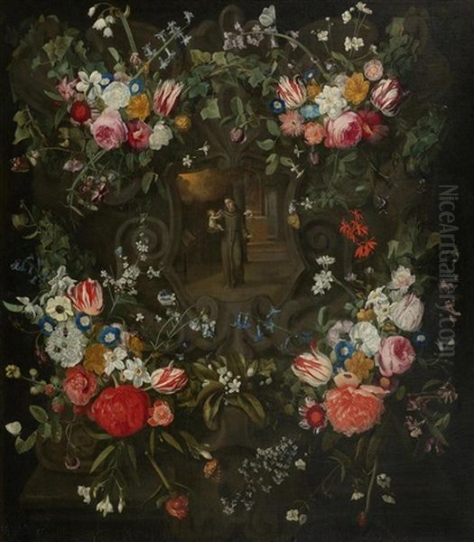 Heiliger Antonius Mit Christuskind Im Blumenkranz - view 1