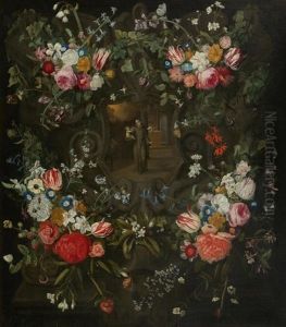 Heiliger Antonius Mit Christuskind Im Blumenkranz by Jan Philip van Thielen