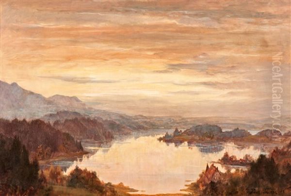 Evening Atmosphere Over A Mountain Lake - view 1
