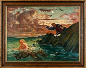 Meerjungfrau, Poseidon Und Ritter Am Ufer