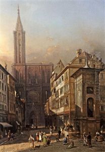 La Place De La Cathedrale A Strasbourg by Louis Desire Thienon