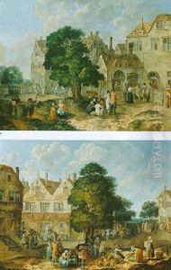 A Village Scene With Coopers Making Barrels