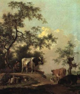 Drover Driving A Bull Over A Bridge by Barend Hendrik Thier
