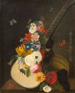 Flower Still-life With Lute And Butterfly by Augustin Alexandre Thierriat De Lyon