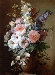 Nature Morte Au Vase De Fleurs Sur Un Entablement