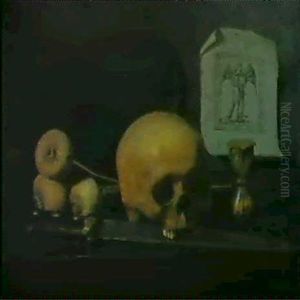 Nature Morte Au Crane Et Au Sablier by Augustin Alexandre Thierriat De Lyon