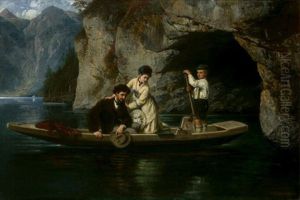 Unergrundlich (junges Paar Mit Einem Fischerknaben In Einem Kahn Auf Einem Gebirgssee)