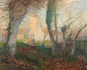 Waldrand Mit Blick Auf Eine Kirche by Gaston Thiesson